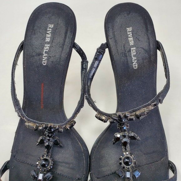 River Island Black Strappy Open Toe Rhinestone 7 - Picture 9 of 11